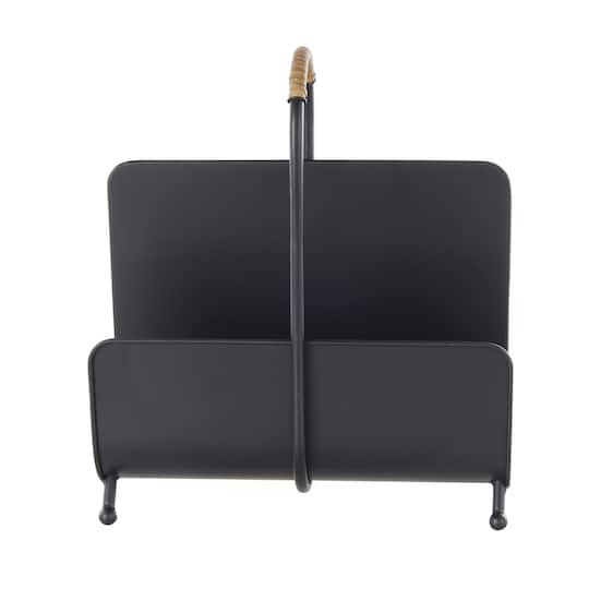 15" Black Metal Modern Decorative Magazine Holder with Loop Shaped Handle